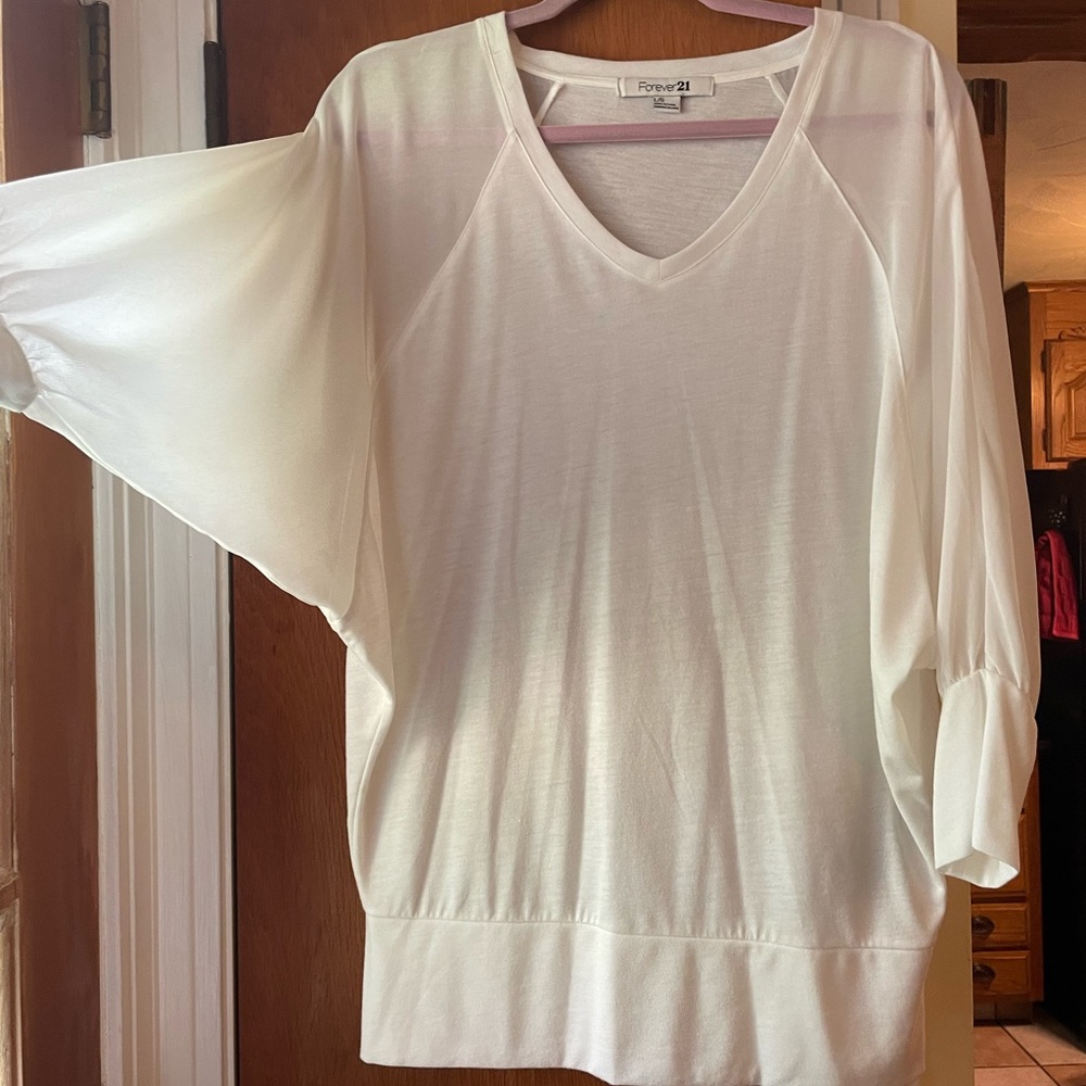 Cream blouse, semi sheer 3/4 sleeve -!